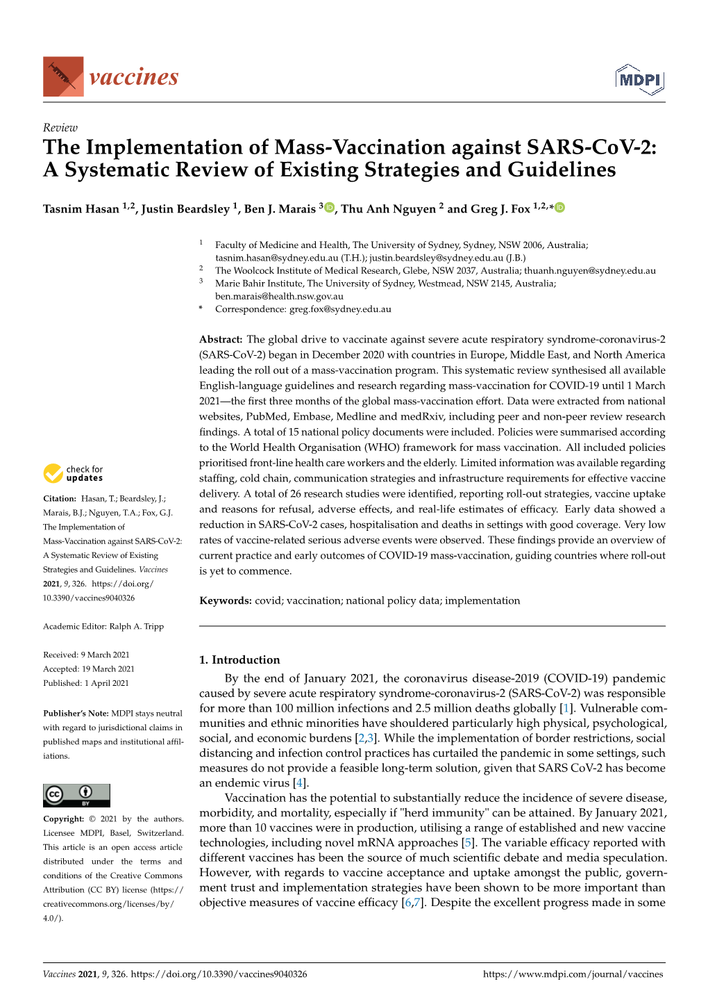 The Implementation of Mass-Vaccination Against SARS-Cov-2: a Systematic Review of Existing Strategies and Guidelines