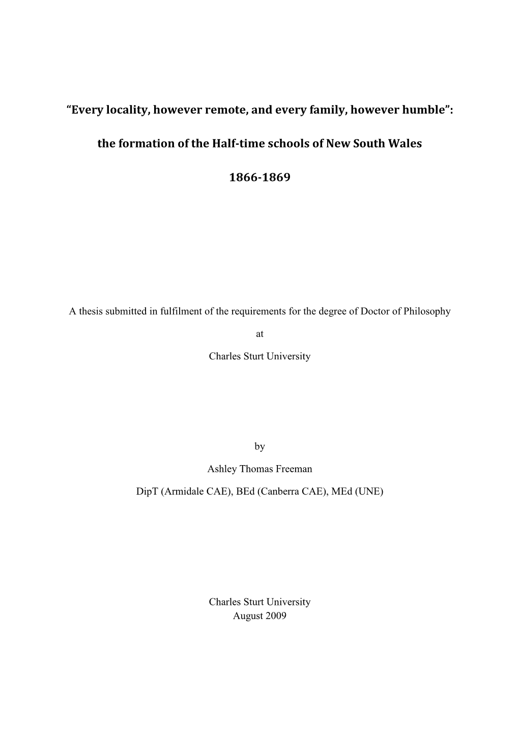 The Formation of the Half-Time Schools of New South Wales