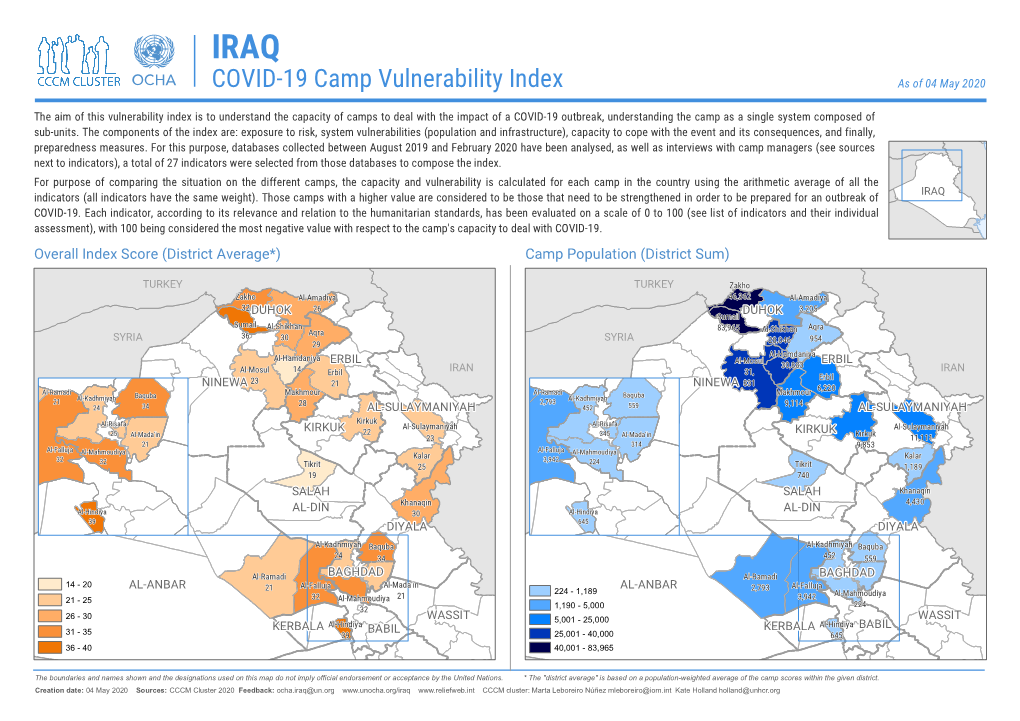 COVID-19 Camp Vulnerability Index As of 04 May 2020