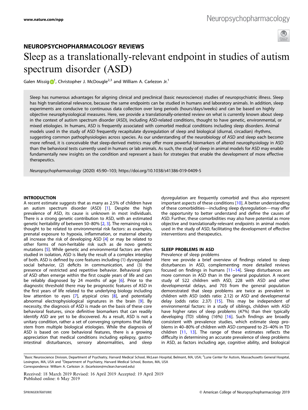 Sleep As a Translationally-Relevant Endpoint in Studies of Autism Spectrum Disorder (ASD)