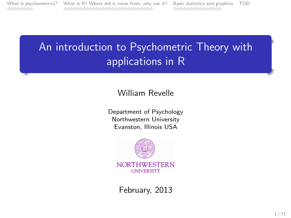 An Introduction to Psychometric Theory with Applications in R