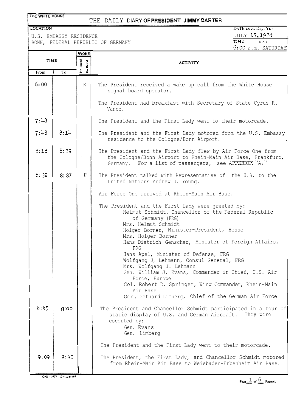 THE DAILY DIARY of PRESIDENT JIMMY CARTER DATE ~Mo