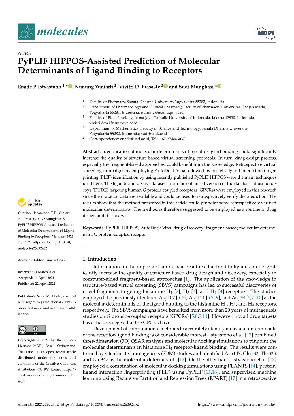 Pyplif HIPPOS-Assisted Prediction of Molecular Determinants of Ligand Binding to Receptors