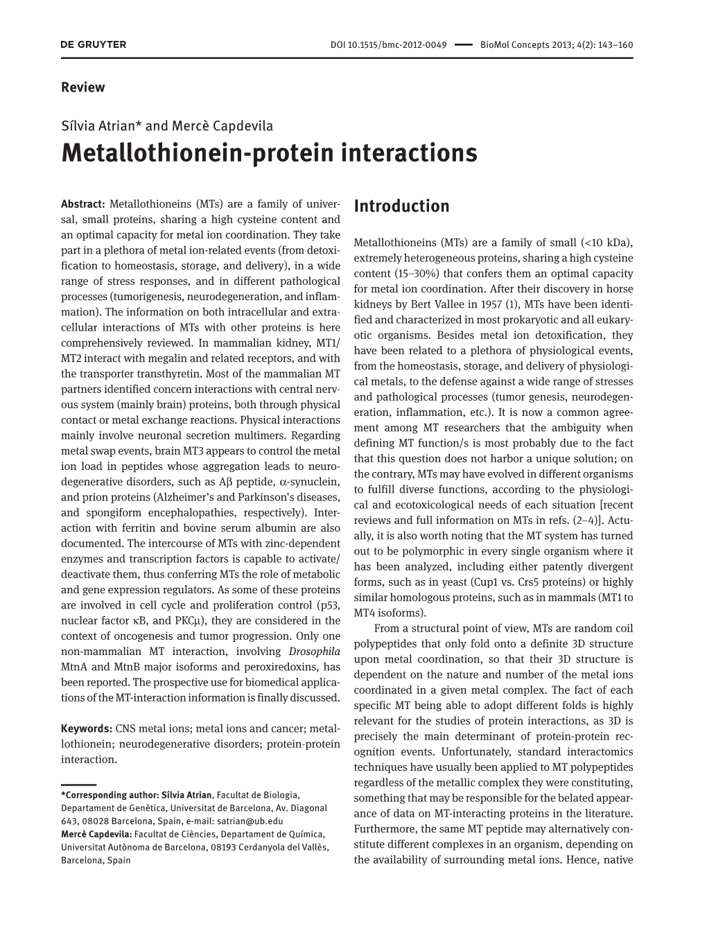 Metallothionein-Protein Interactions