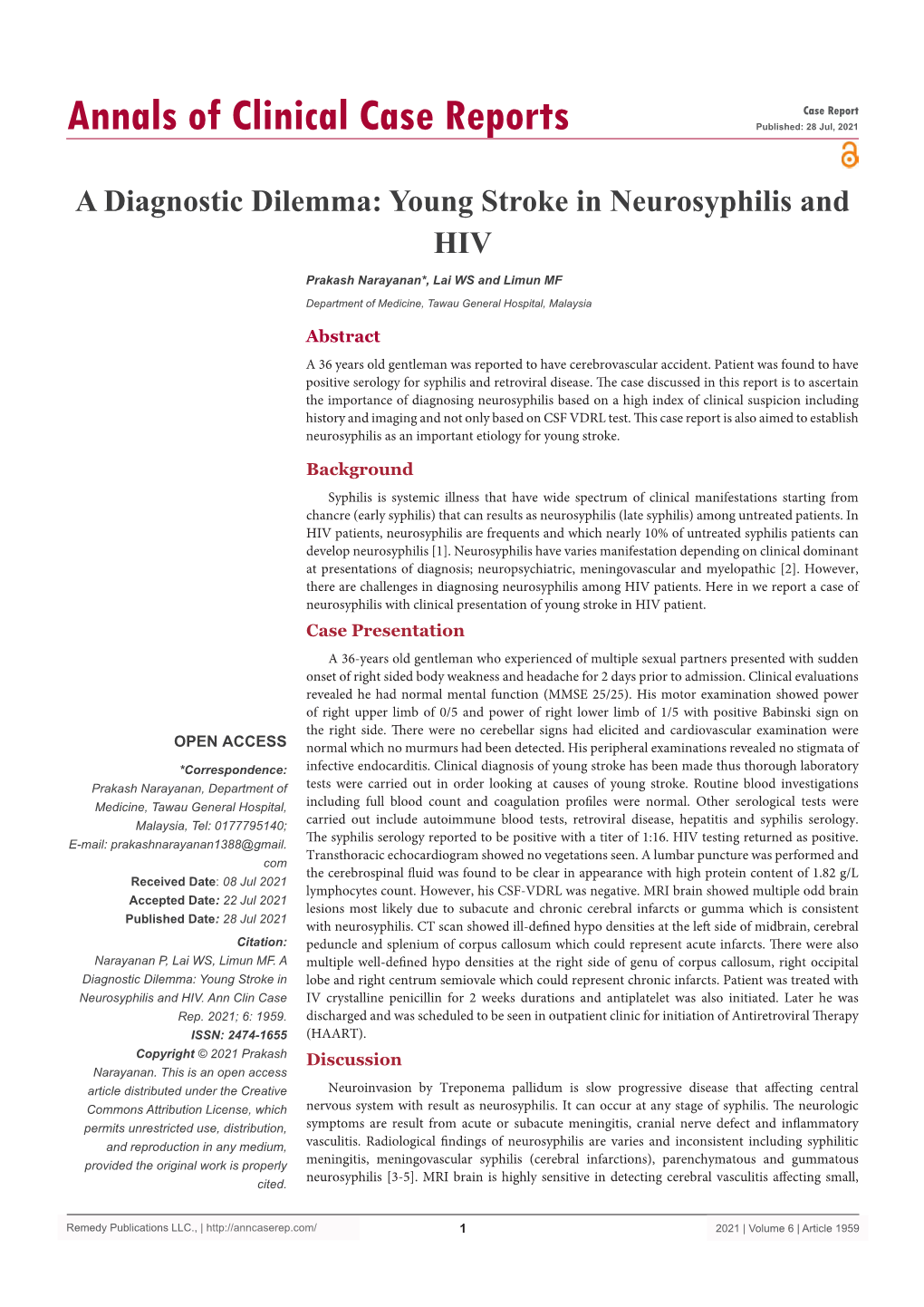 A Diagnostic Dilemma: Young Stroke in Neurosyphilis and HIV