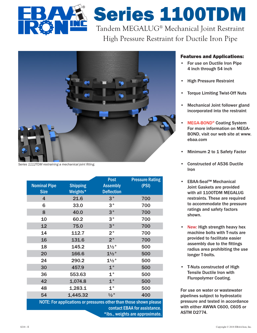 Series 1100TDM Tandem MEGALUG Mechanical Joint Restraint