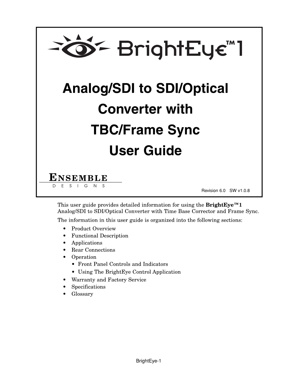 Analog/SDI to SDI/Optical Converter with TBC/Frame Sync User Guide