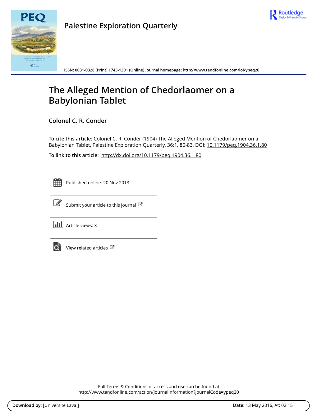 The Alleged Mention of Chedorlaomer on a Babylonian Tablet