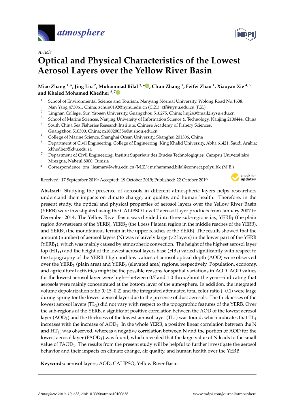 Optical and Physical Characteristics of the Lowest Aerosol Layers Over the Yellow River Basin