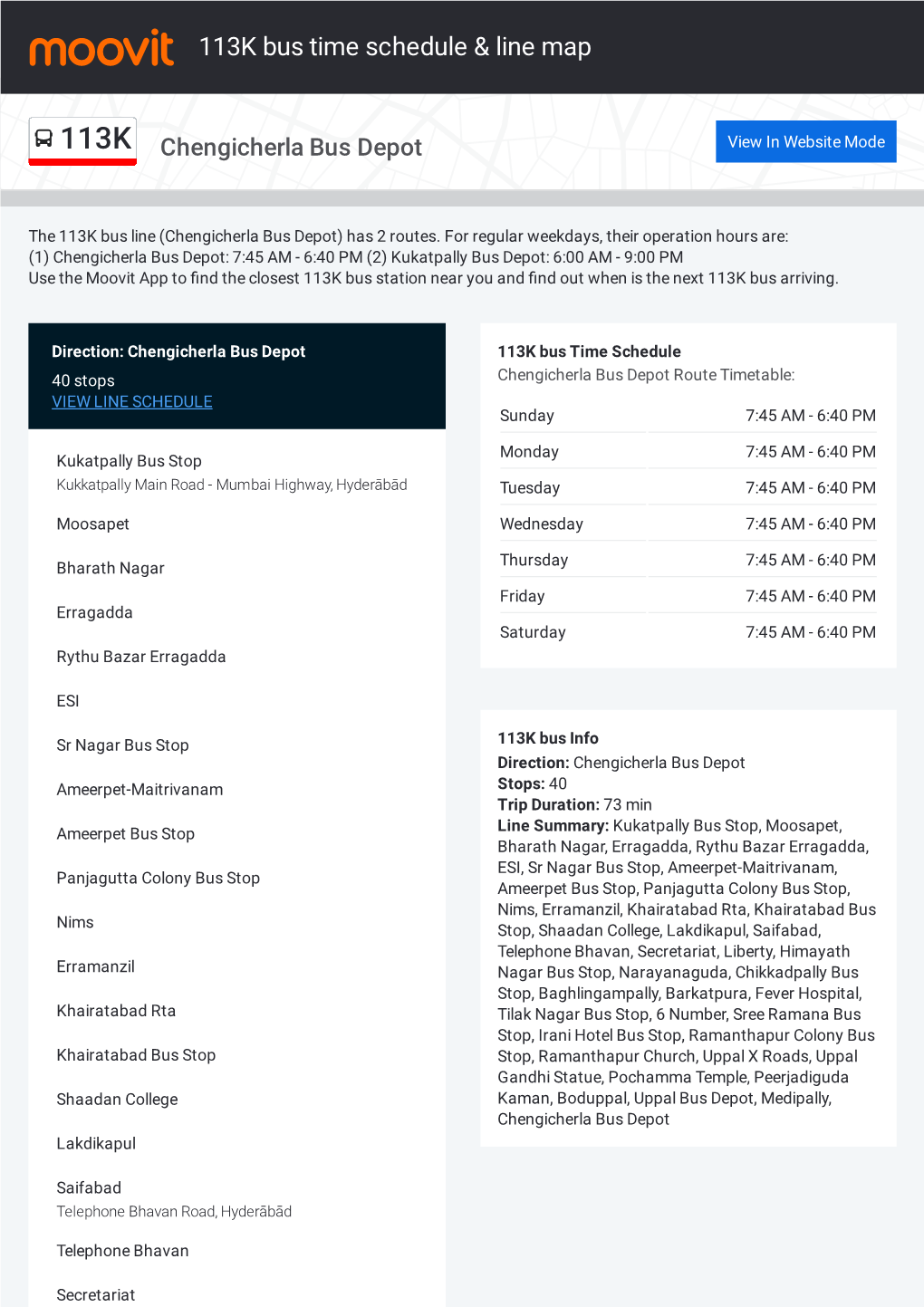 113K Bus Time Schedule & Line Route