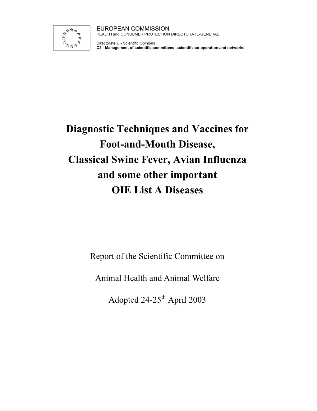 Scientific Committee Animal Health and Animal Welfare