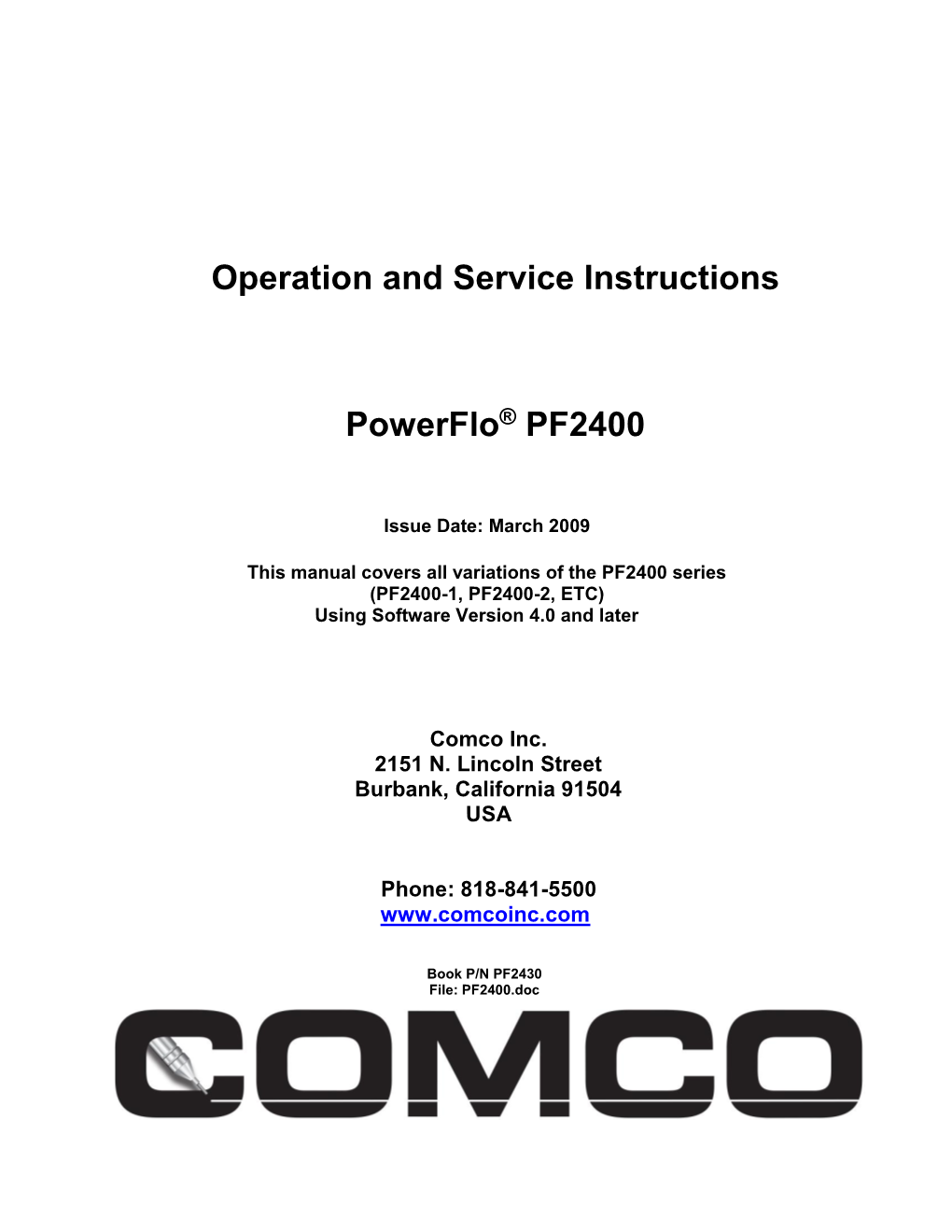 Operation and Service Instructions Powerflo® PF2400