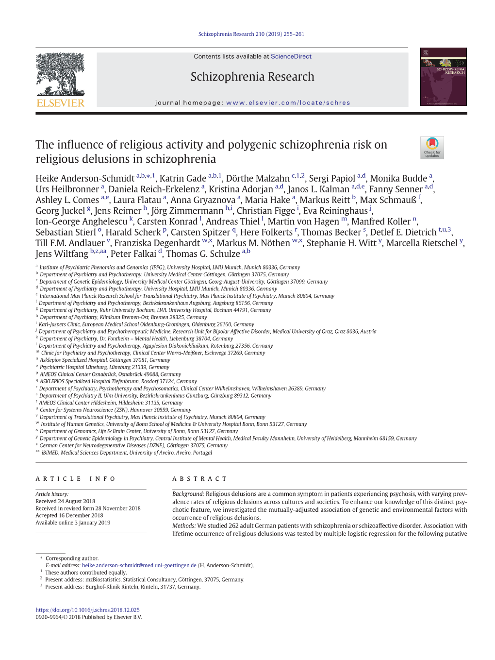 The Influence of Religious Activity and Polygenic Schizophrenia Risk On