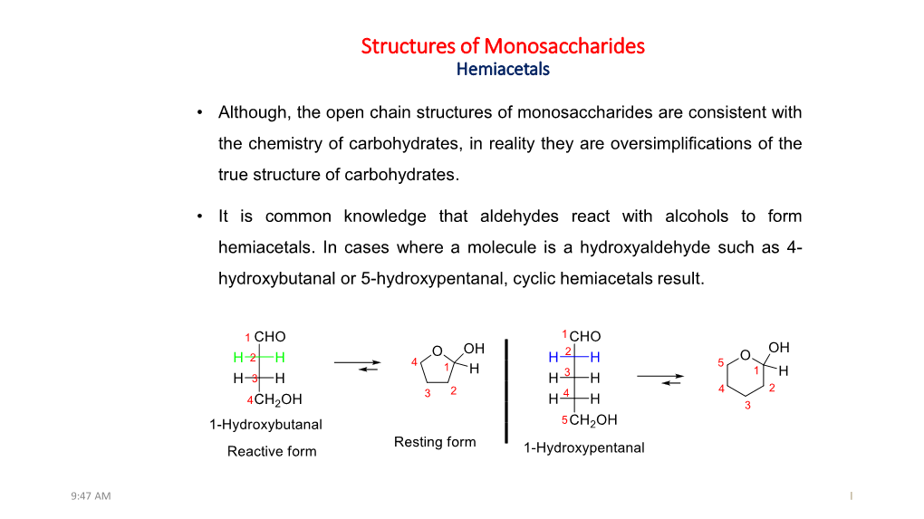 Structures of Monosaccharides Hemiacetals