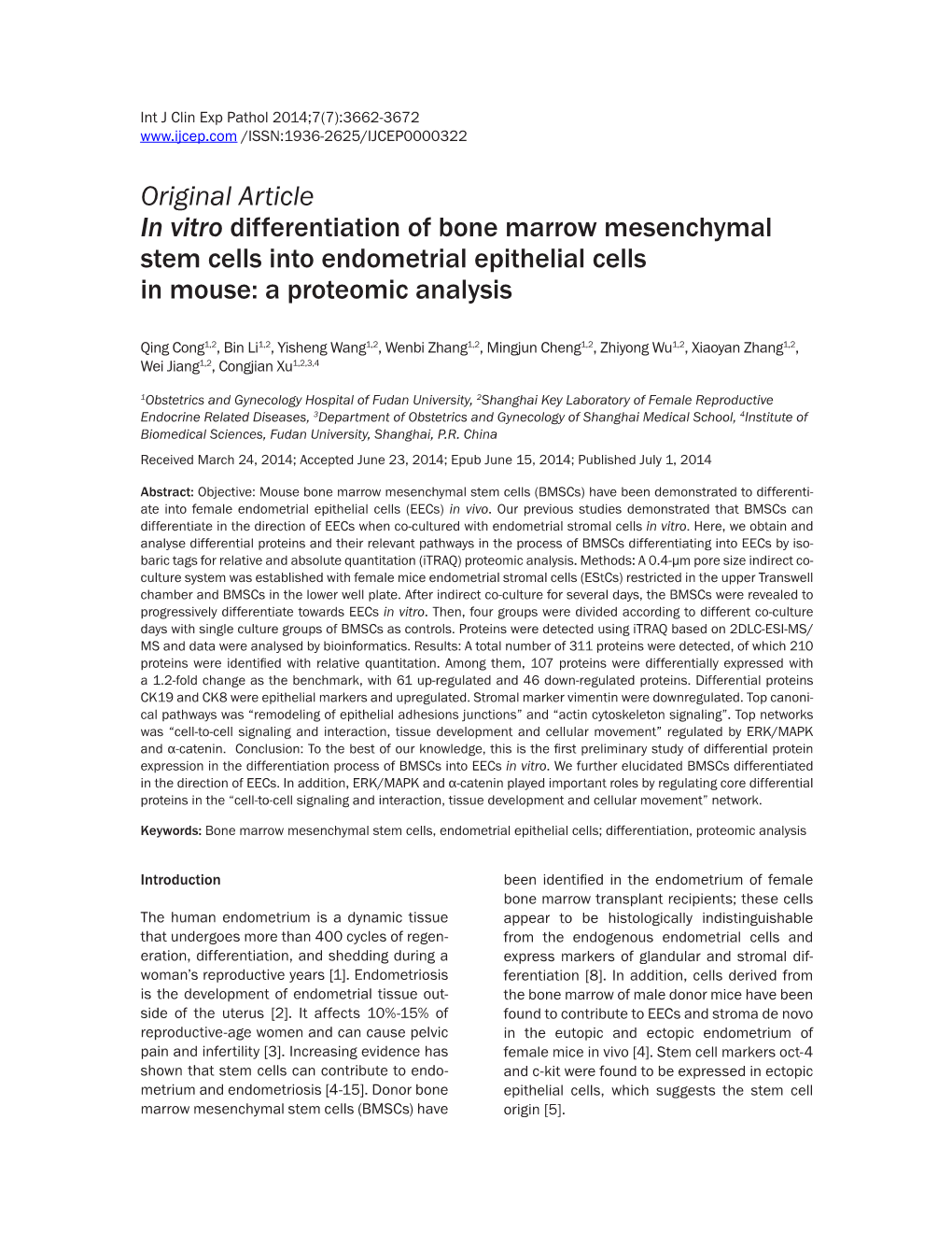 In Vitro Differentiation of Bone Marrow Mesenchymal Stem Cells Into Endometrial Epithelial Cells in Mouse: a Proteomic Analysis