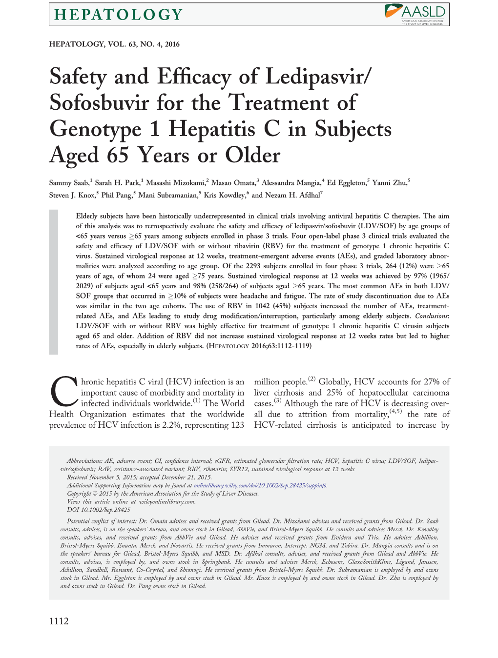 Sofosbuvir for the Treatment of Genotype 1 Hepatitis C in Subjects Aged 65 Years Or Older