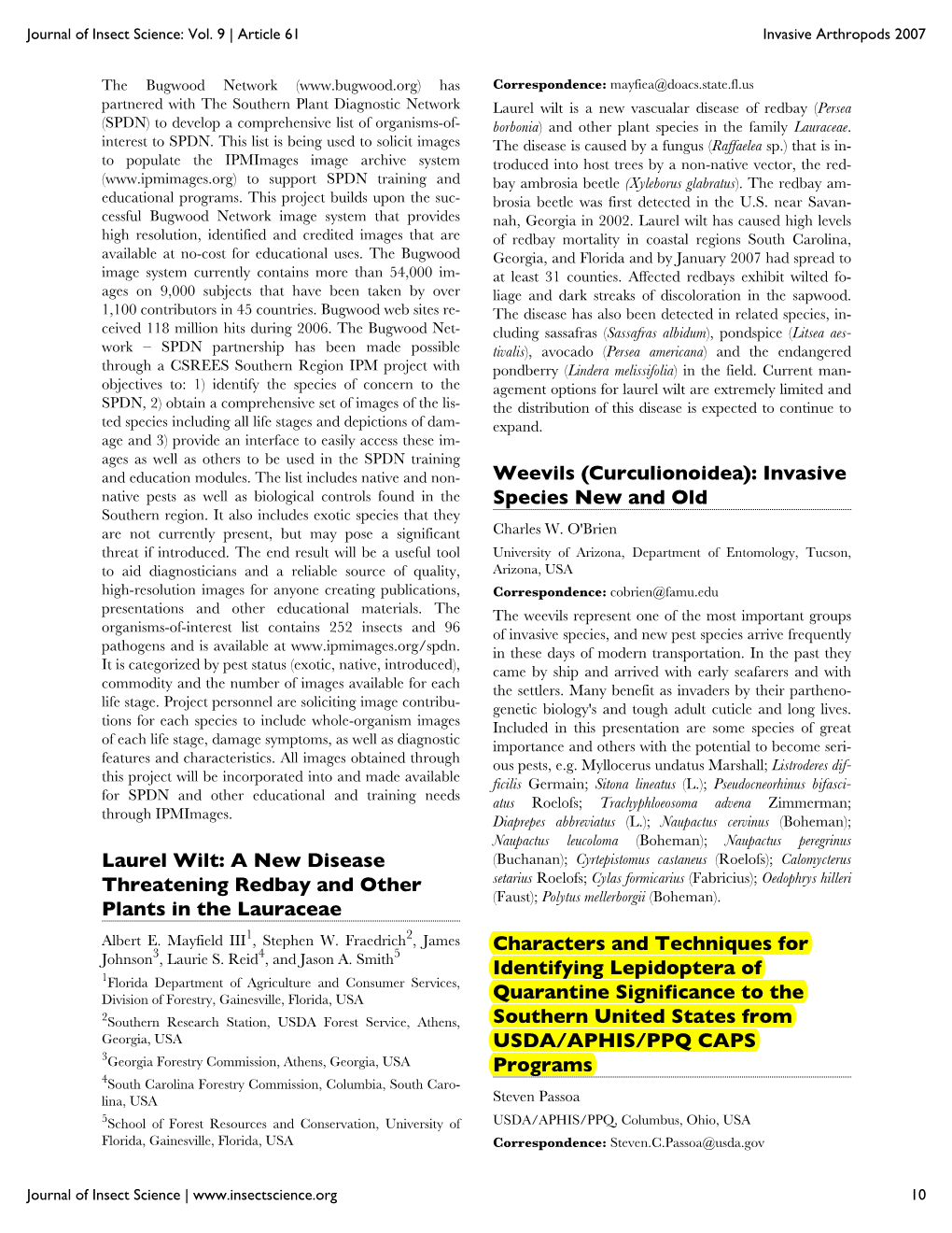Journal of Insect Science: Vol
