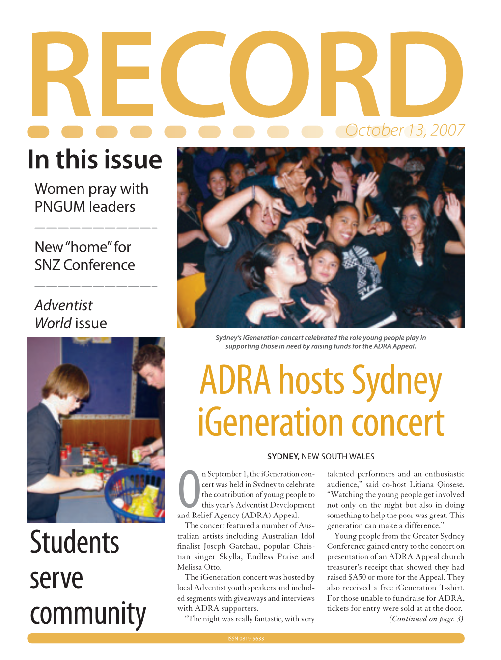 ADRA Hosts Sydney Igeneration Concert SYDNEY, NEW SOUTH WALES