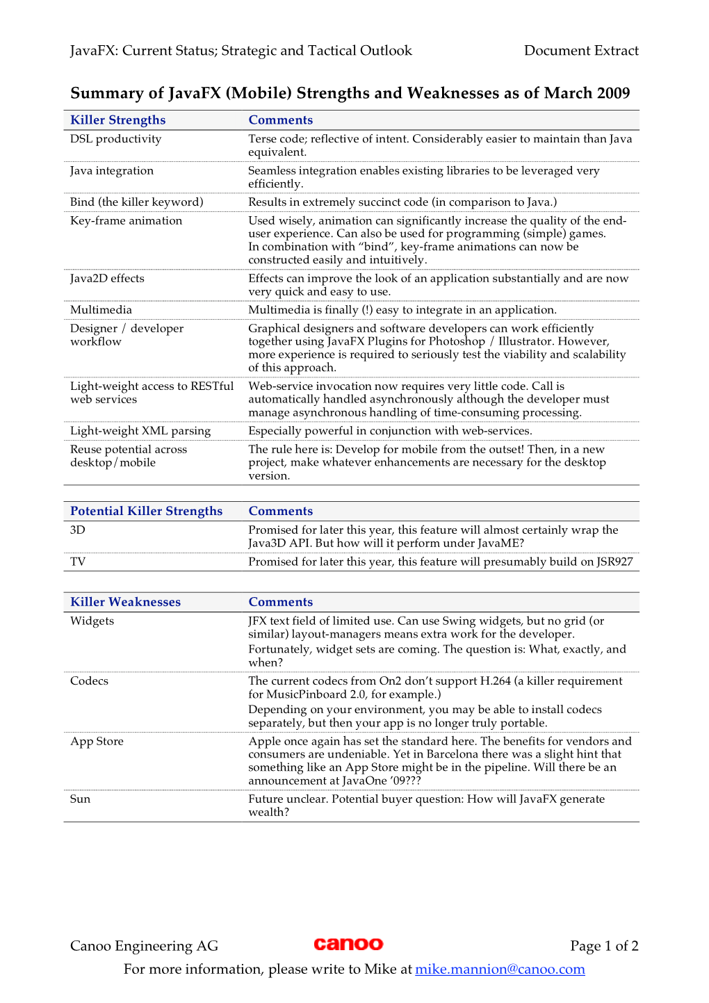 Javafx Strengths and Weaknesses