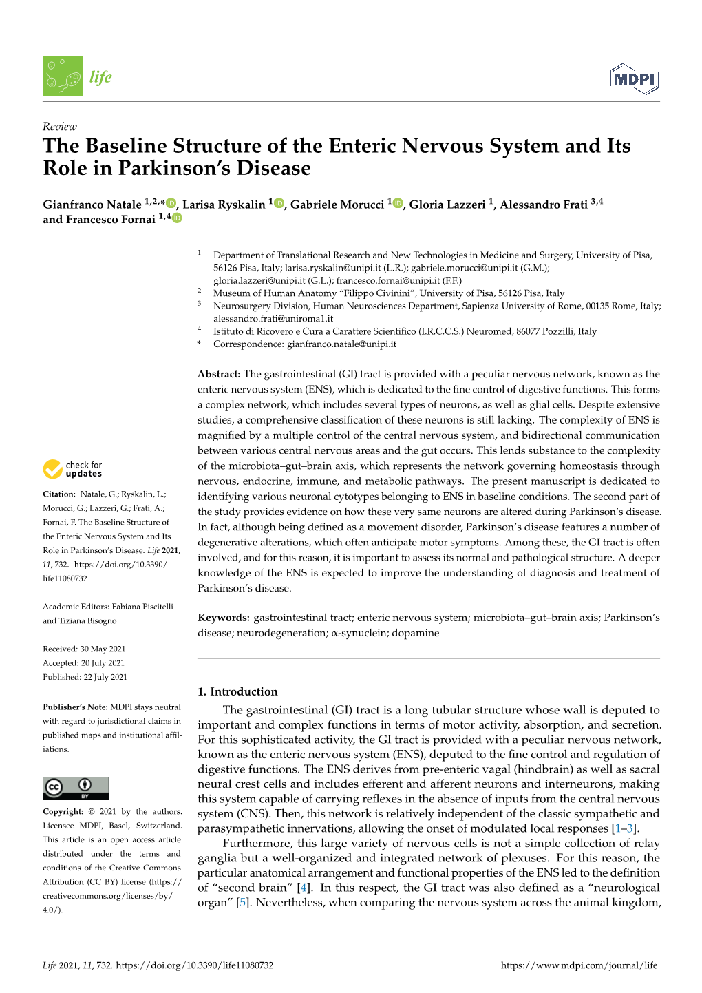 The Baseline Structure of the Enteric Nervous System and Its Role in Parkinson’S Disease