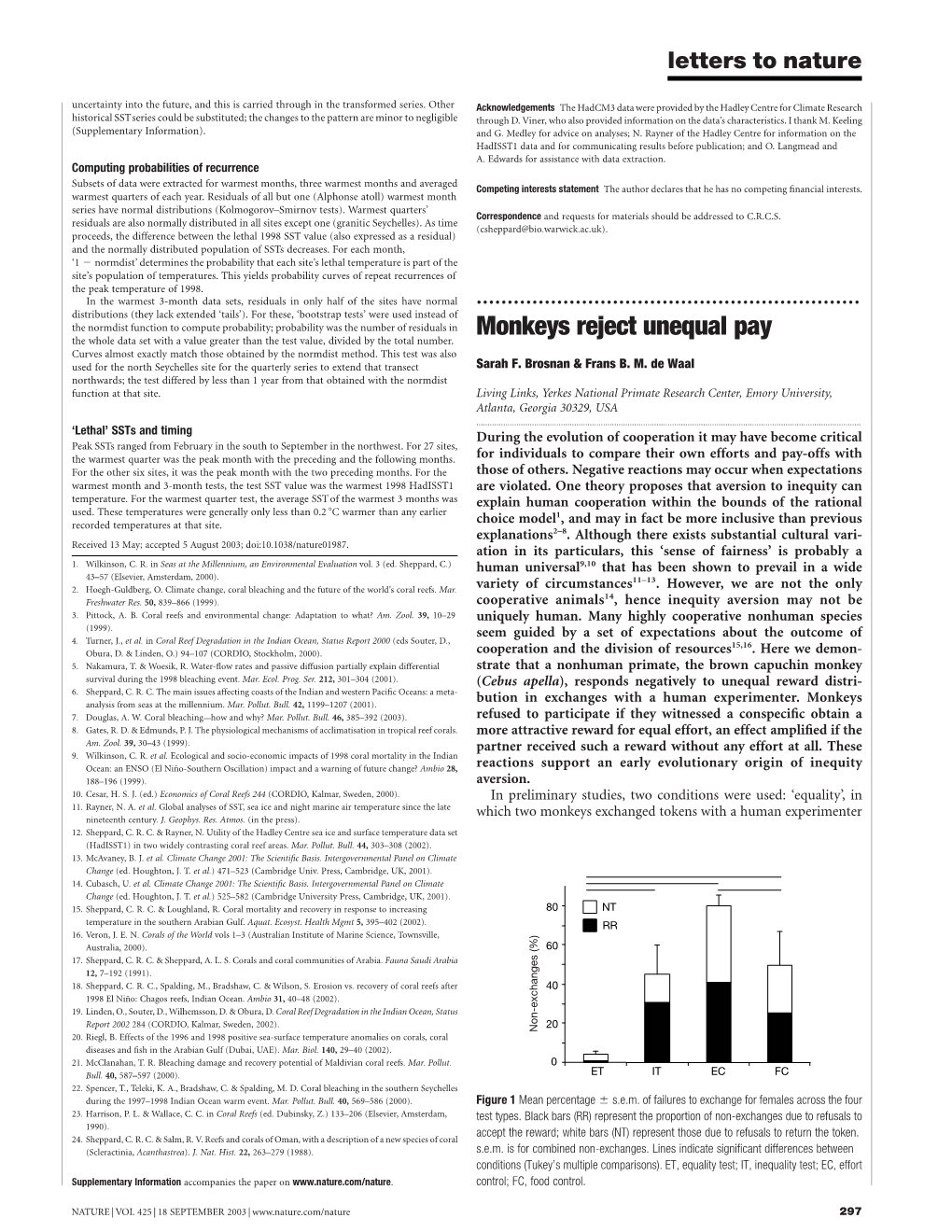 Monkeys Reject Unequal Pay the Whole Data Set with a Value Greater Than the Test Value, Divided by the Total Number