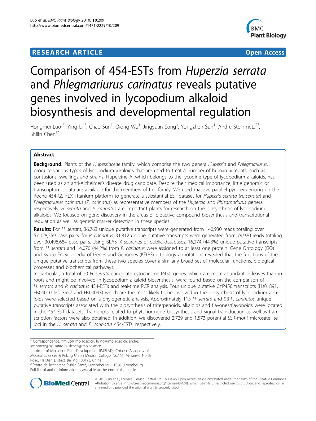 Comparison of 454-Ests from Huperzia Serrata And