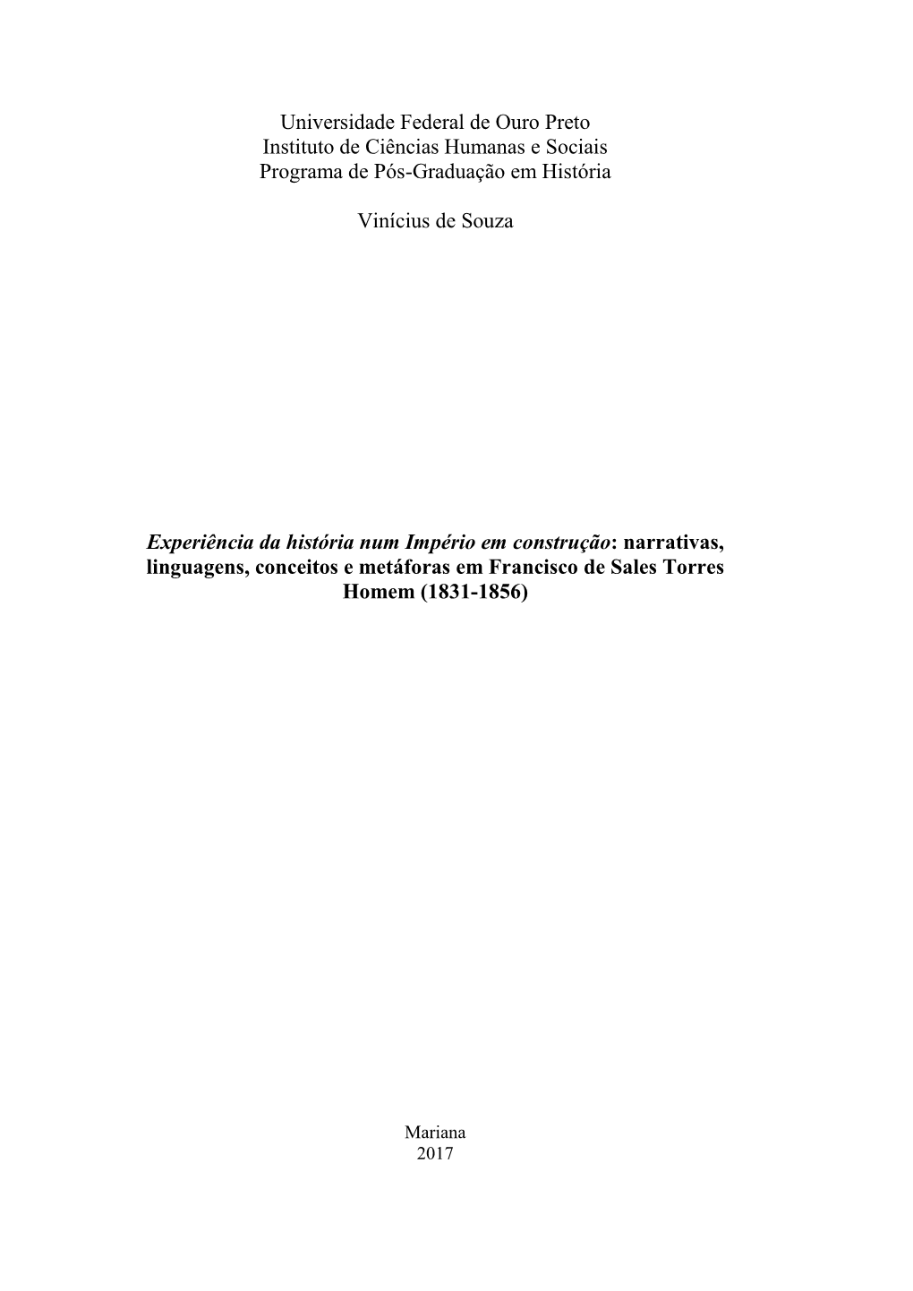 Universidade Federal De Ouro Preto Instituto De Ciências Humanas E Sociais Programa De Pós-Graduação Em História