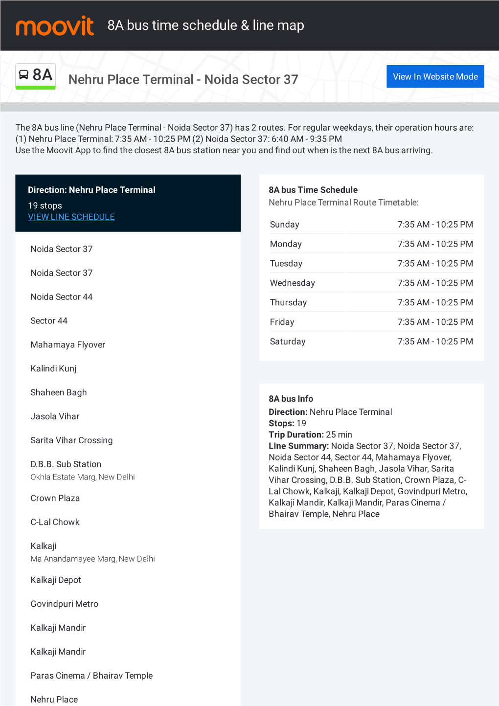 8A Bus Time Schedule & Line Route