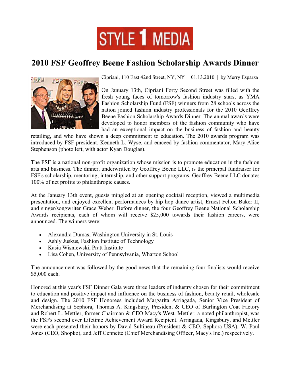2010 FSF Geoffrey Beene Fashion Scholarship Awards Dinner