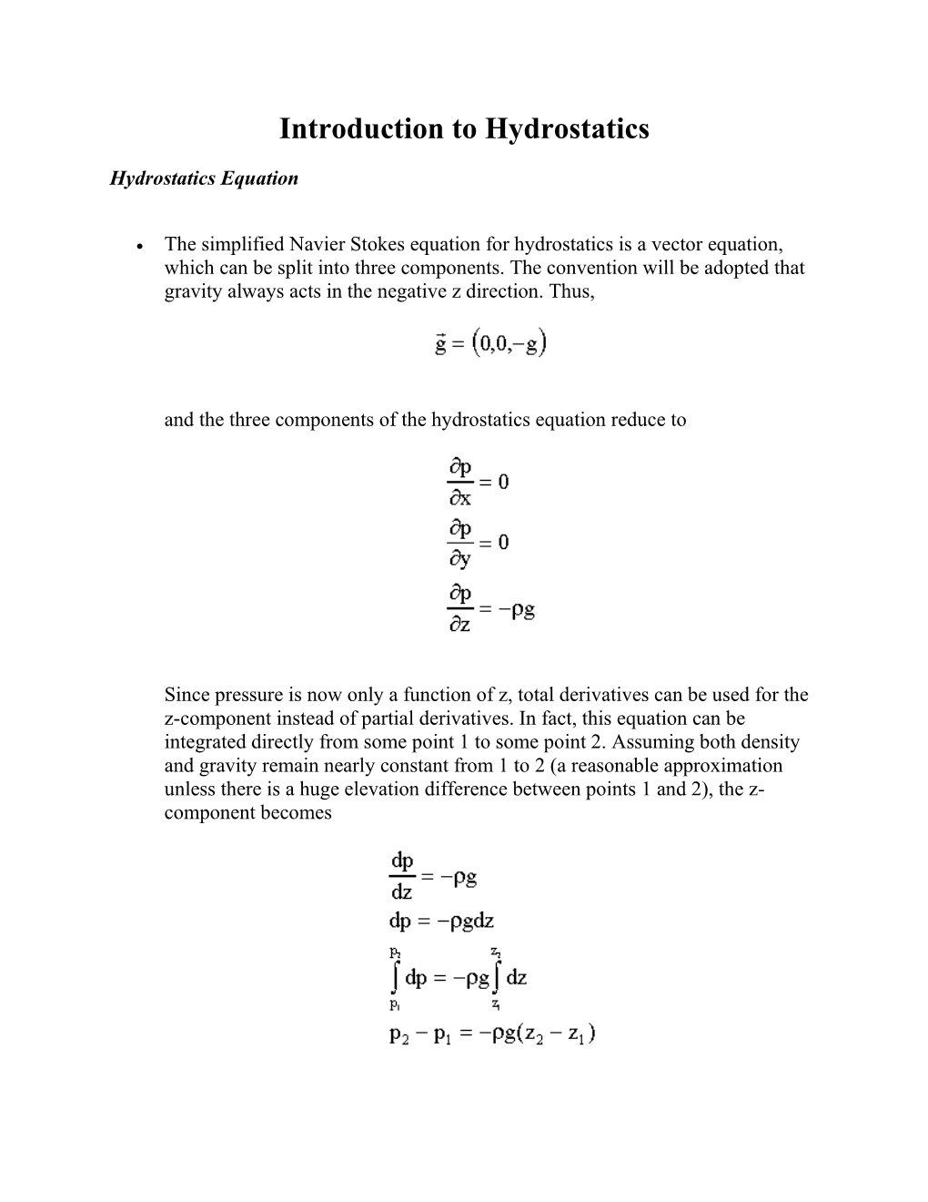 Introduction to Hydrostatics