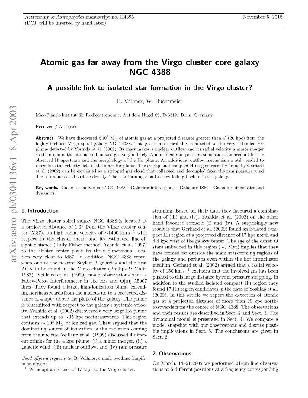 Atomic Gas Far Away from the Virgo Cluster Core Galaxy NGC 4388