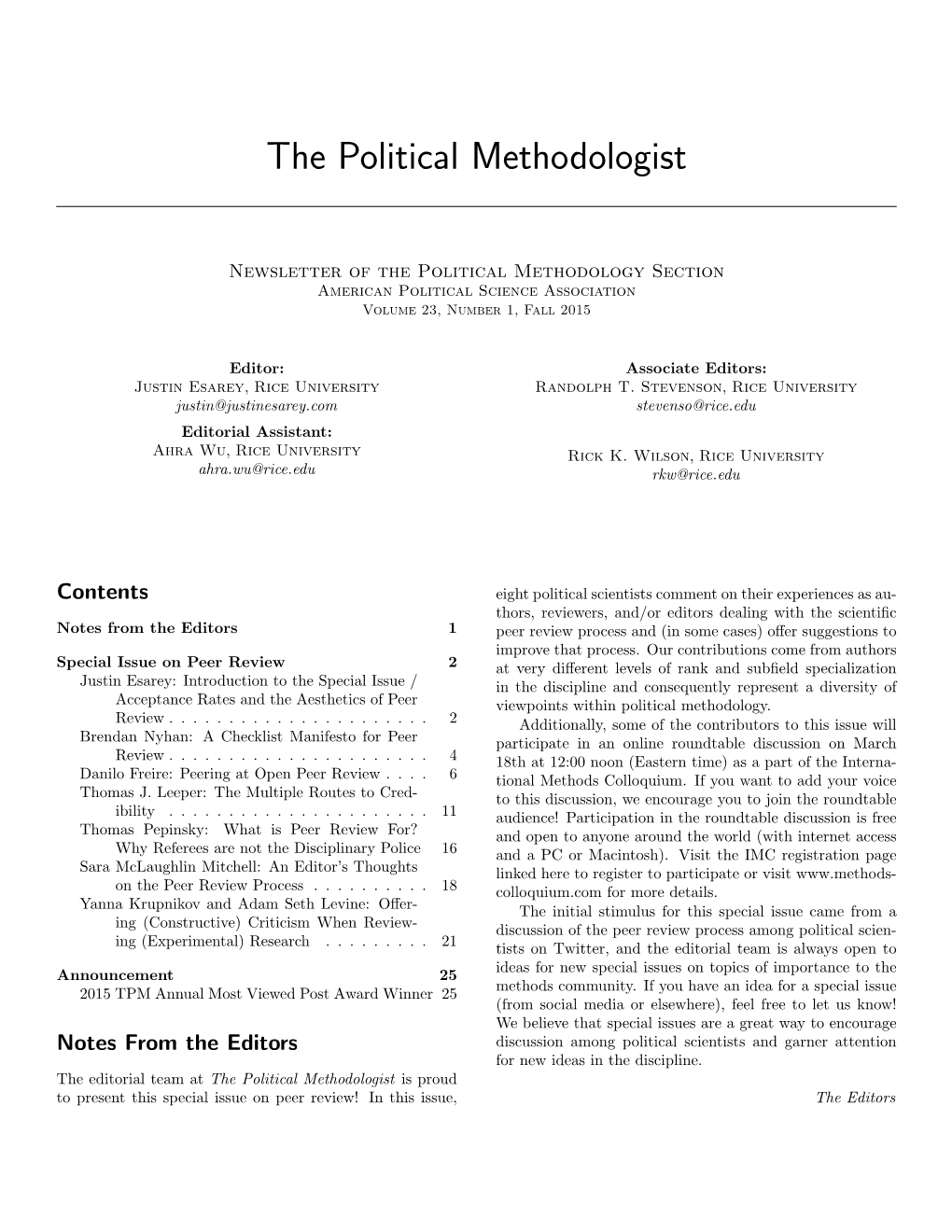 The Political Methodologist