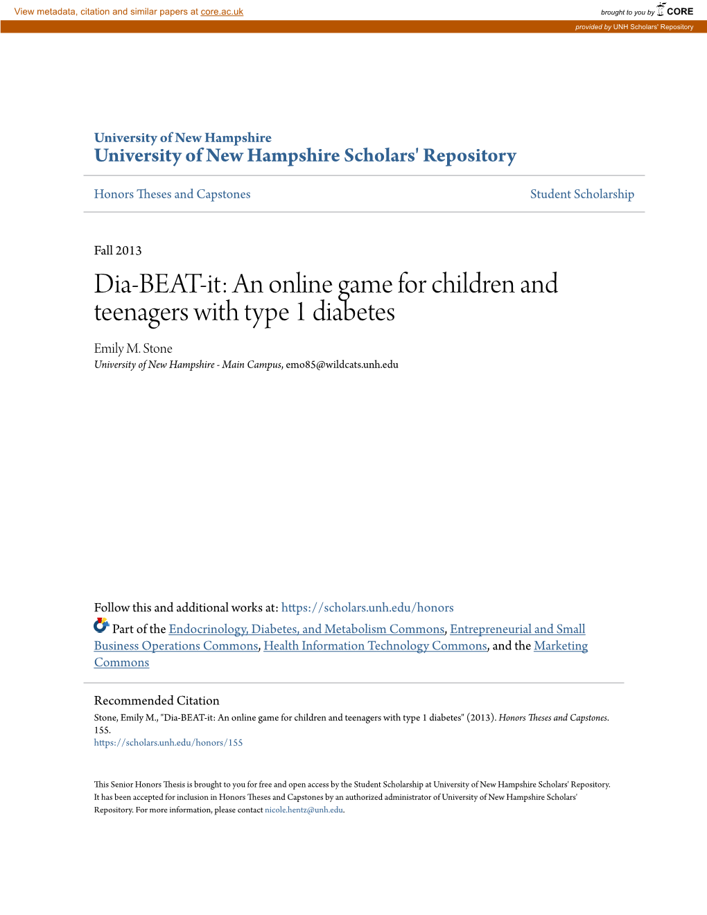 Dia-BEAT-It: an Online Game for Children and Teenagers with Type 1 Diabetes Emily M