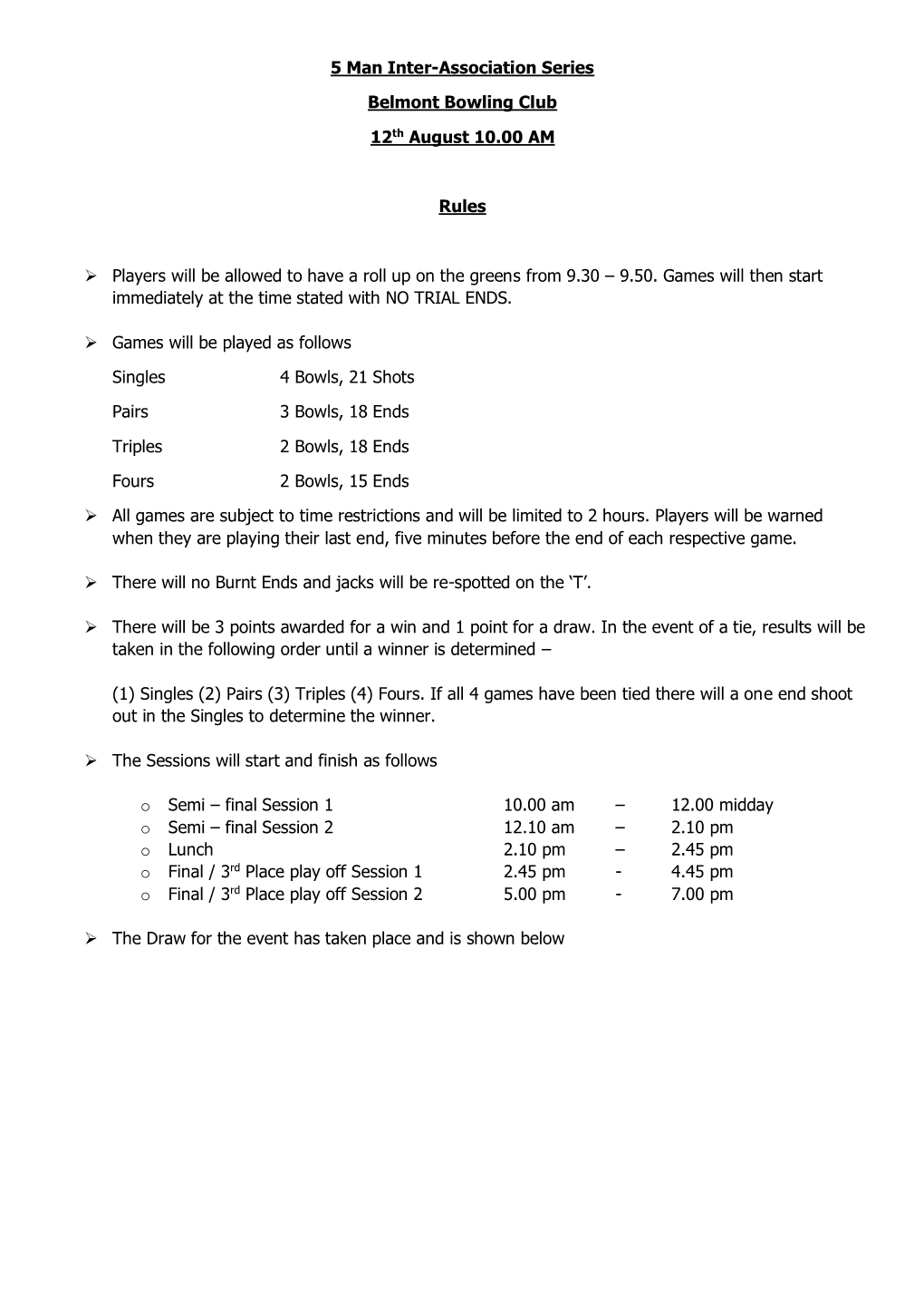 5 Man Inter-Association Series Belmont Bowling Club 12Th August