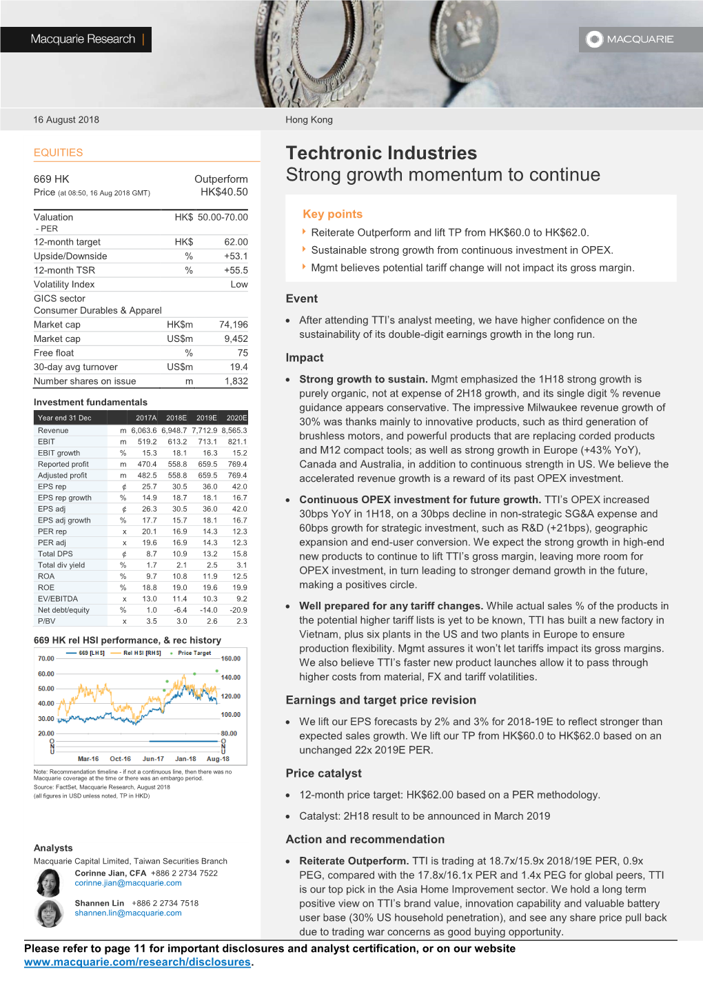 Techtronic Industries Strong Growth Momentum to Continue