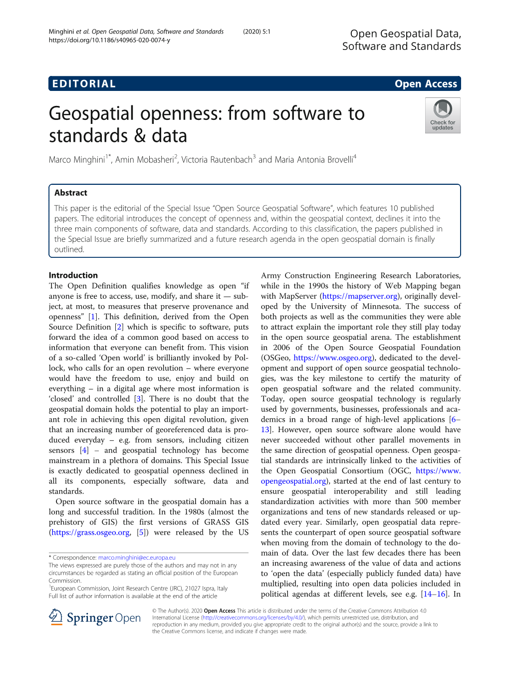 Open Geospatial Data, Software and Standards (2020) 5:1 Open Geospatial Data, Software and Standards