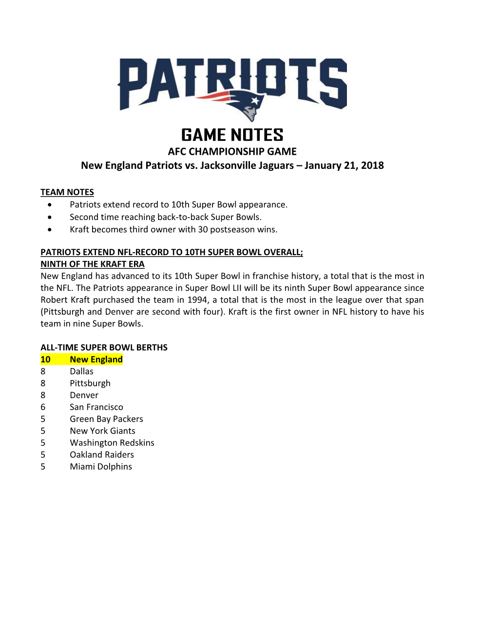 Patriots at Philadelphia Game Notes