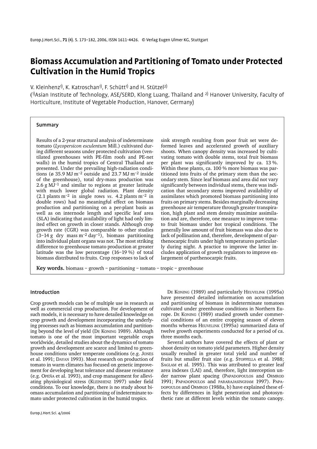 Biomass Accumulation and Partitioning of Tomato Under Protected Cultivation in the Humid Tropics