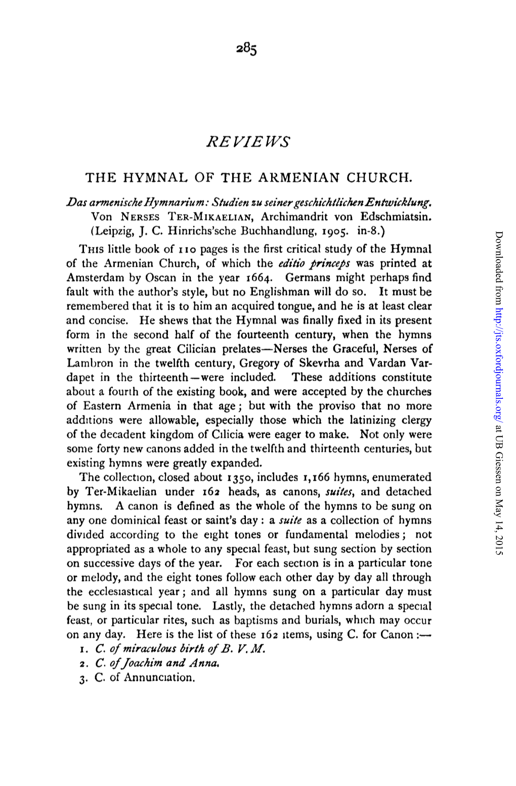 Reviews the Hymnal of the Armenian Church