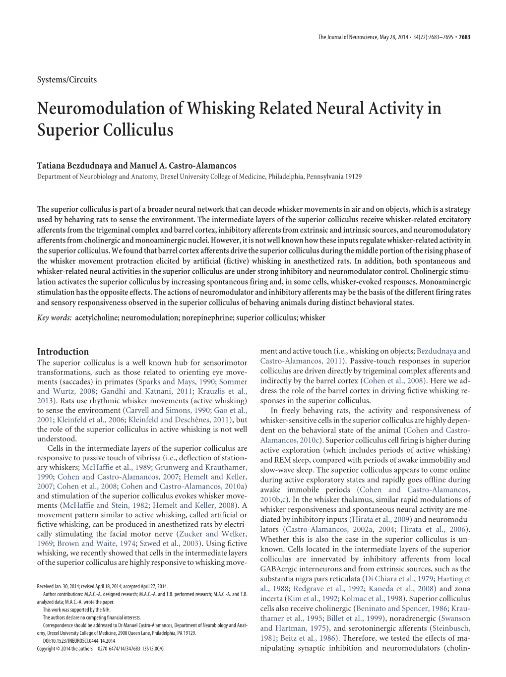 Neuromodulation of Whisking Related Neural Activity in Superior Colliculus