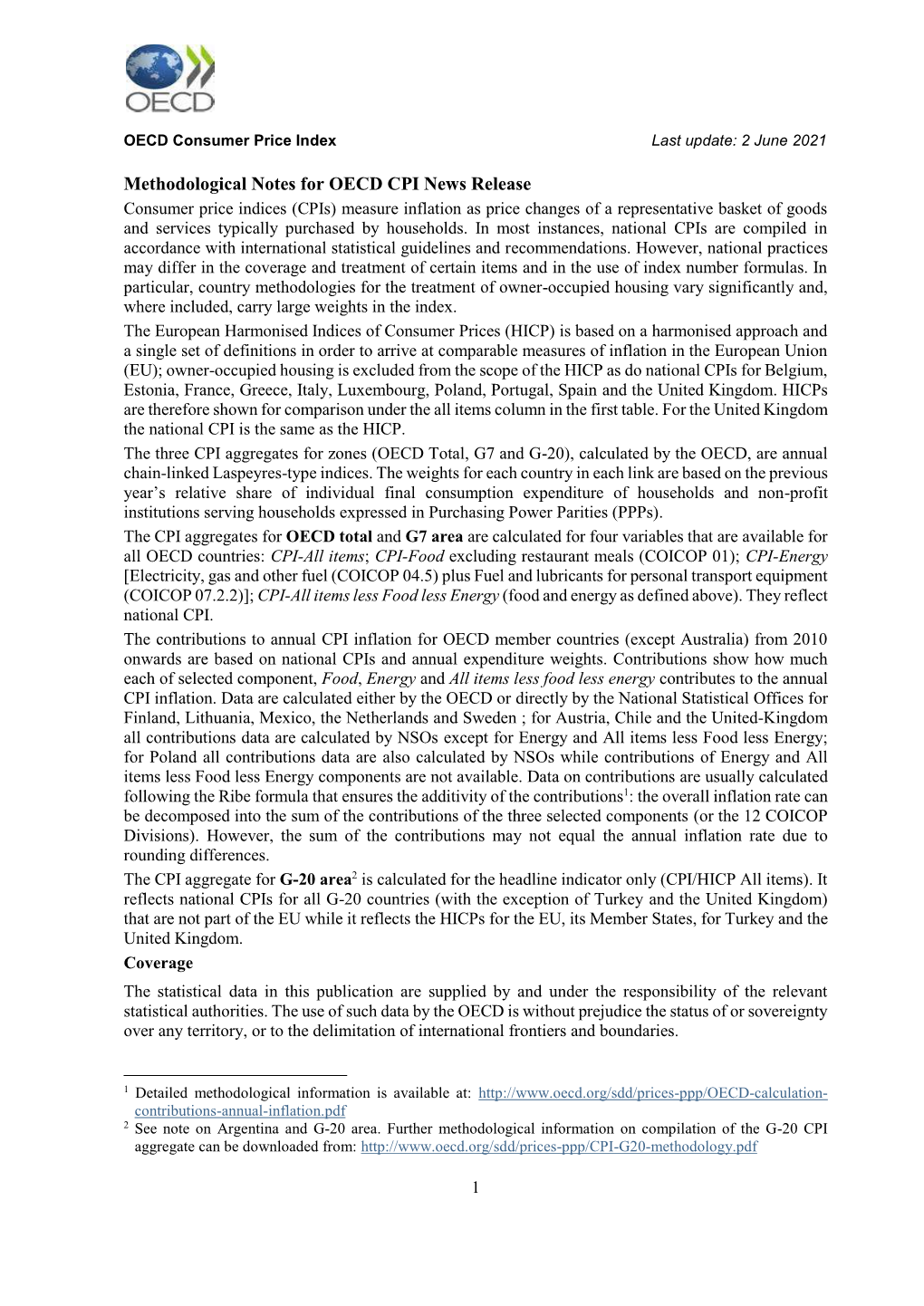 Methodological Notes for OECD CPI News Release