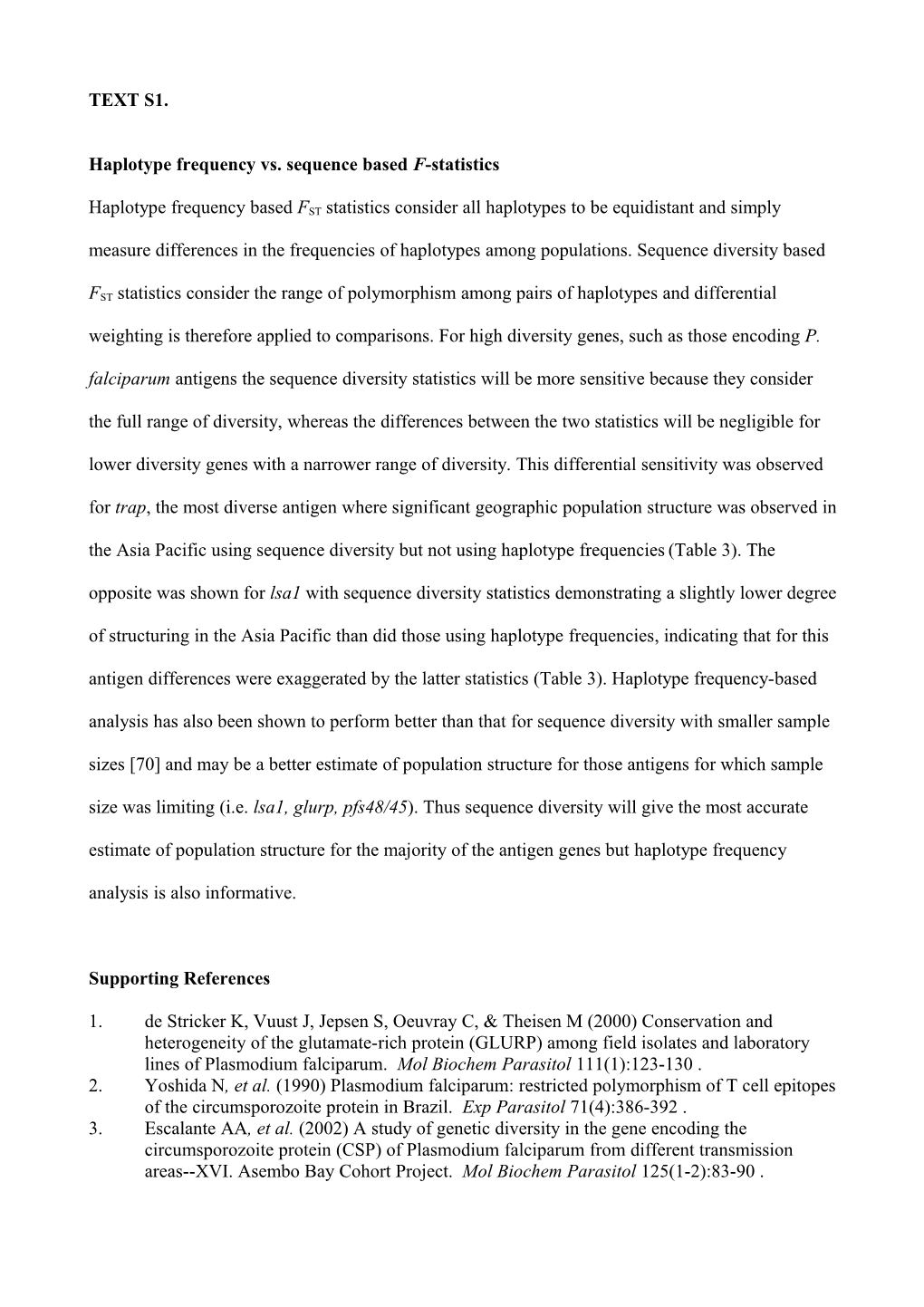 Haplotype Frequency Vs. Sequence Based F-Statistics