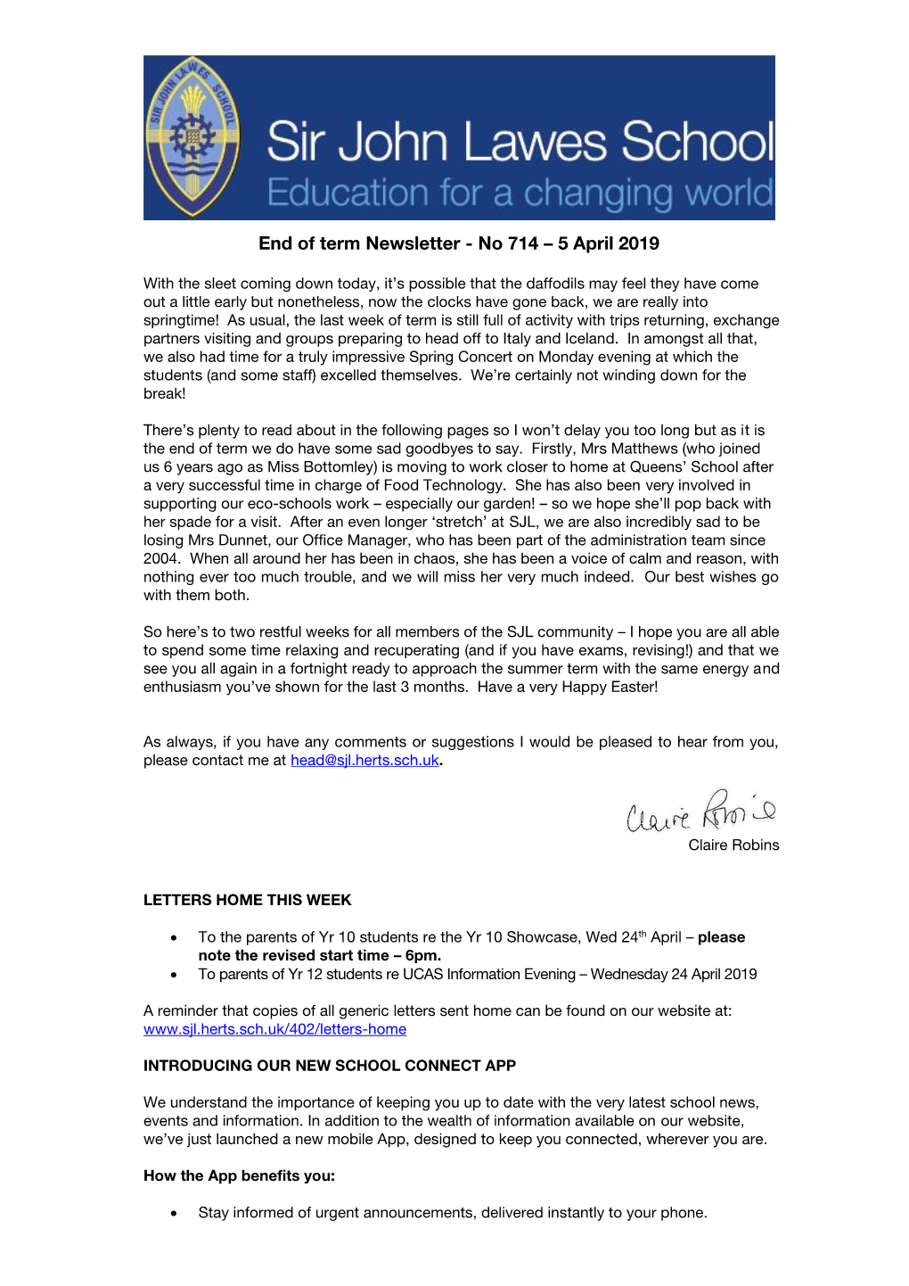 End of Term Newsletter - No 714 – 5 April 2019
