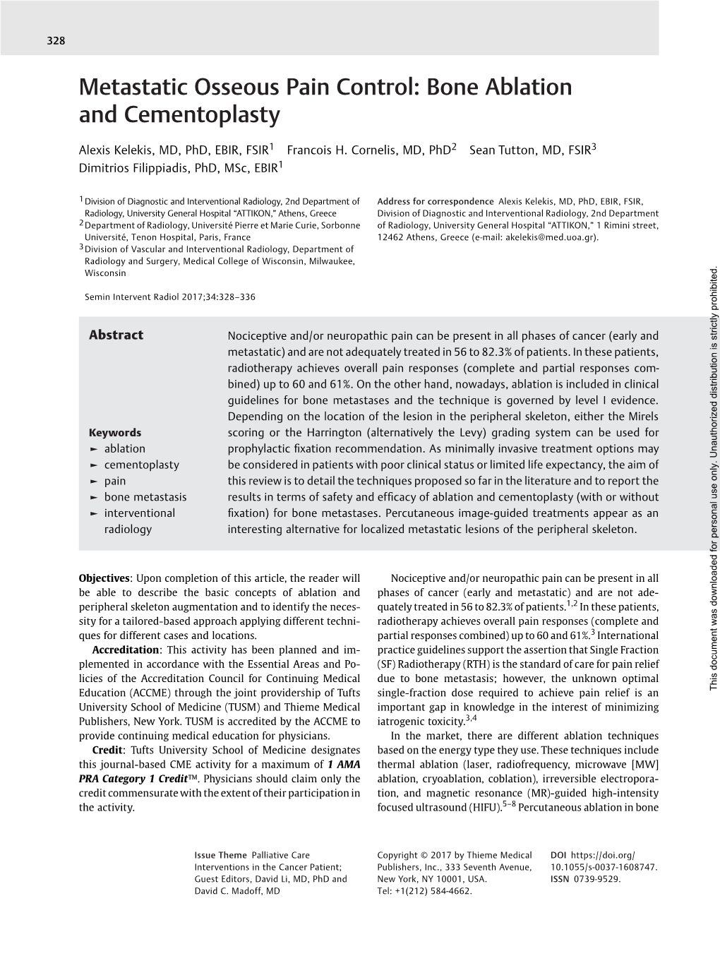 Metastatic Osseous Pain Control: Bone Ablation and Cementoplasty