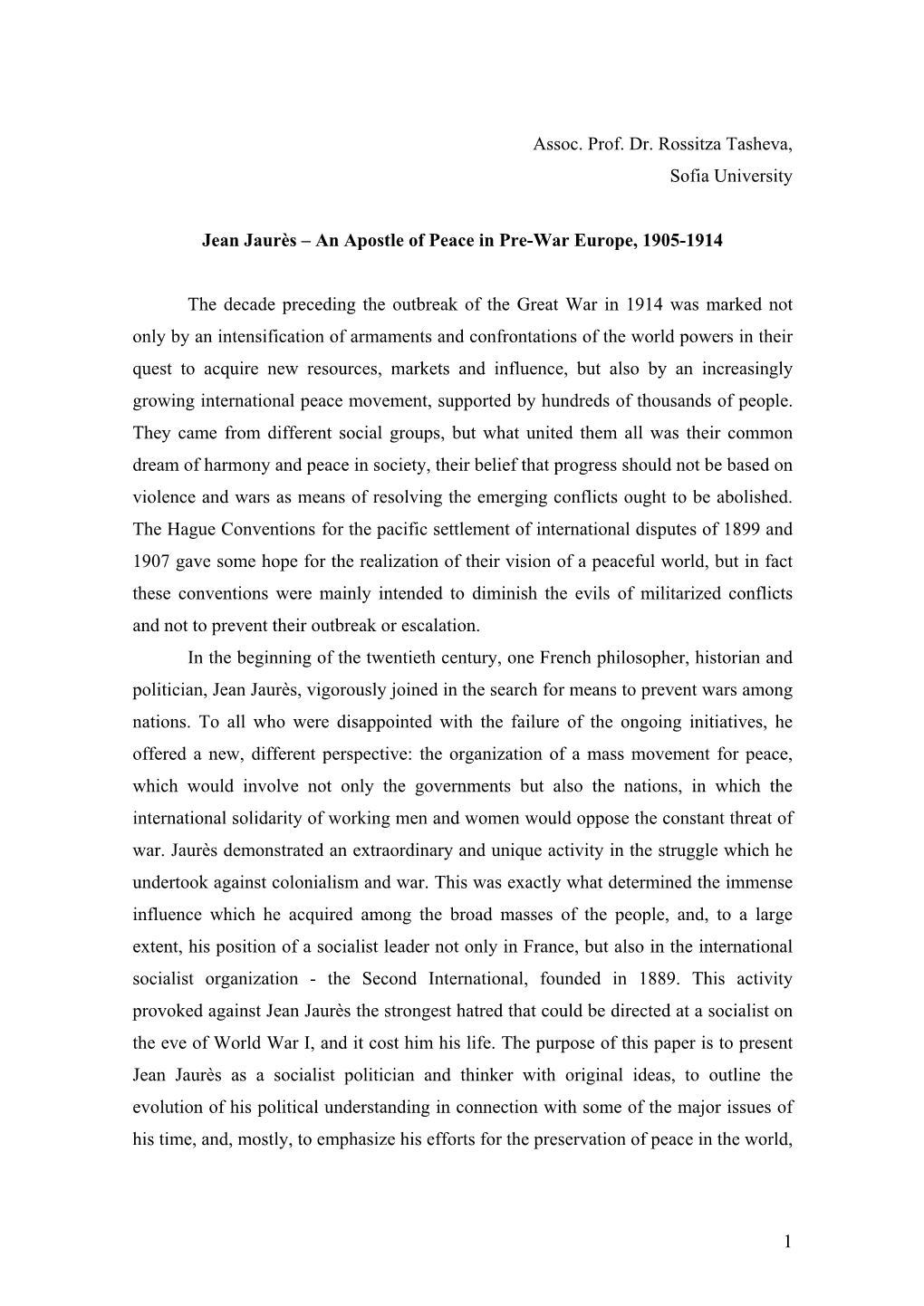 Jean Jaurès – an Apostle of Peace in Pre-War Europe, 1905-1914
