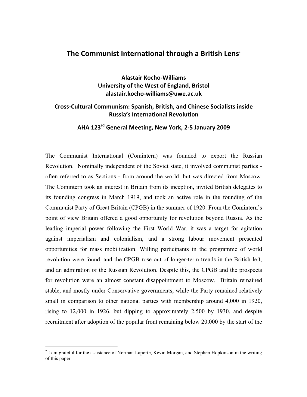 The Communist International Through a British Lens*