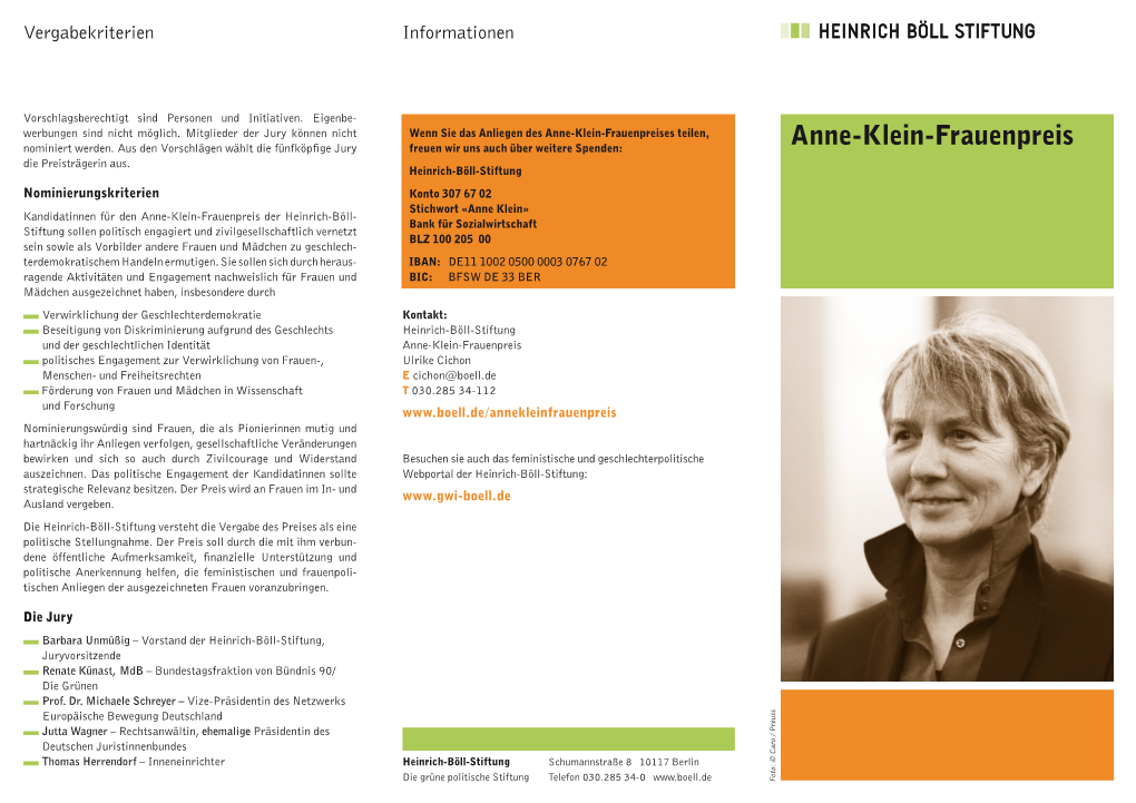 Flyer: Anne-Klein-Frauenpreis