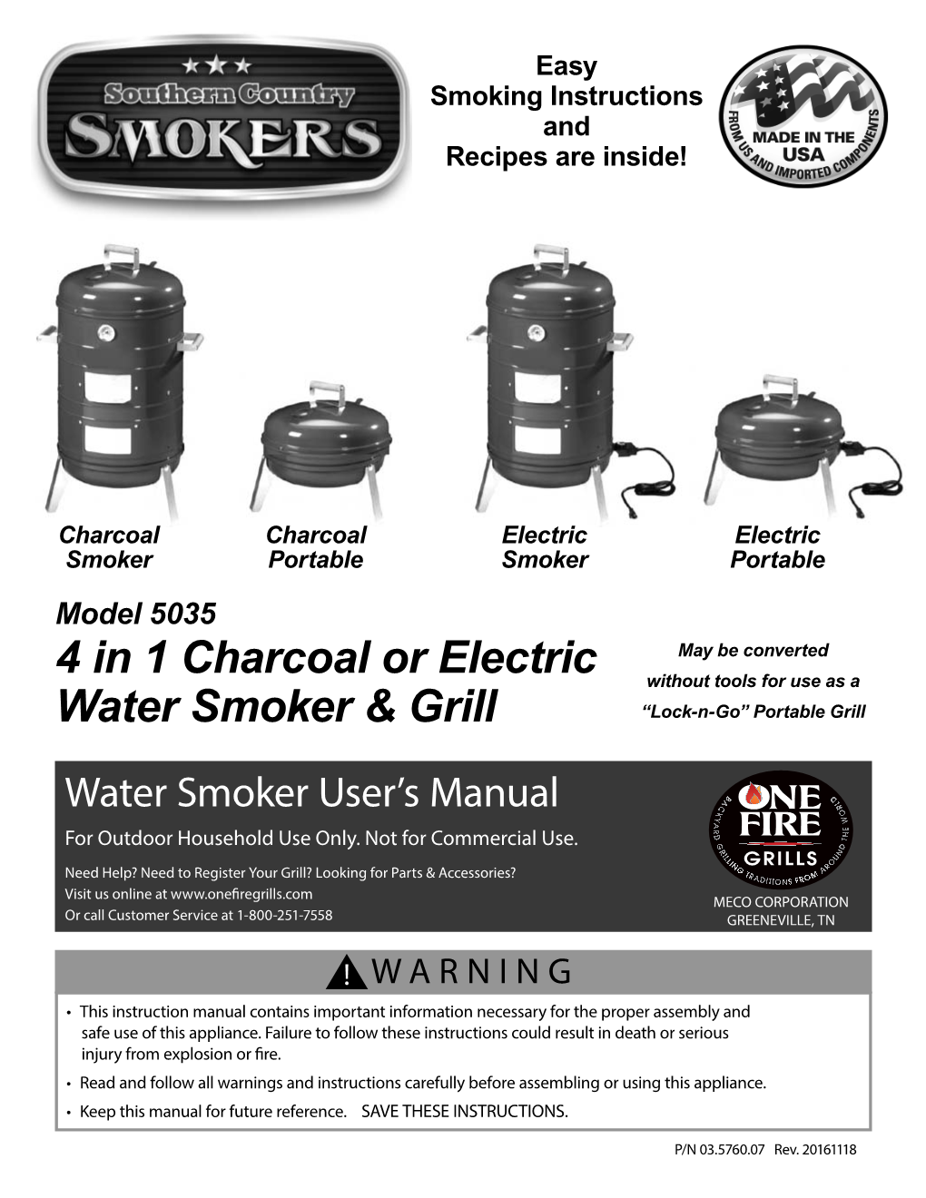 4 in 1 Charcoal Or Electric Water Smoker & Grill