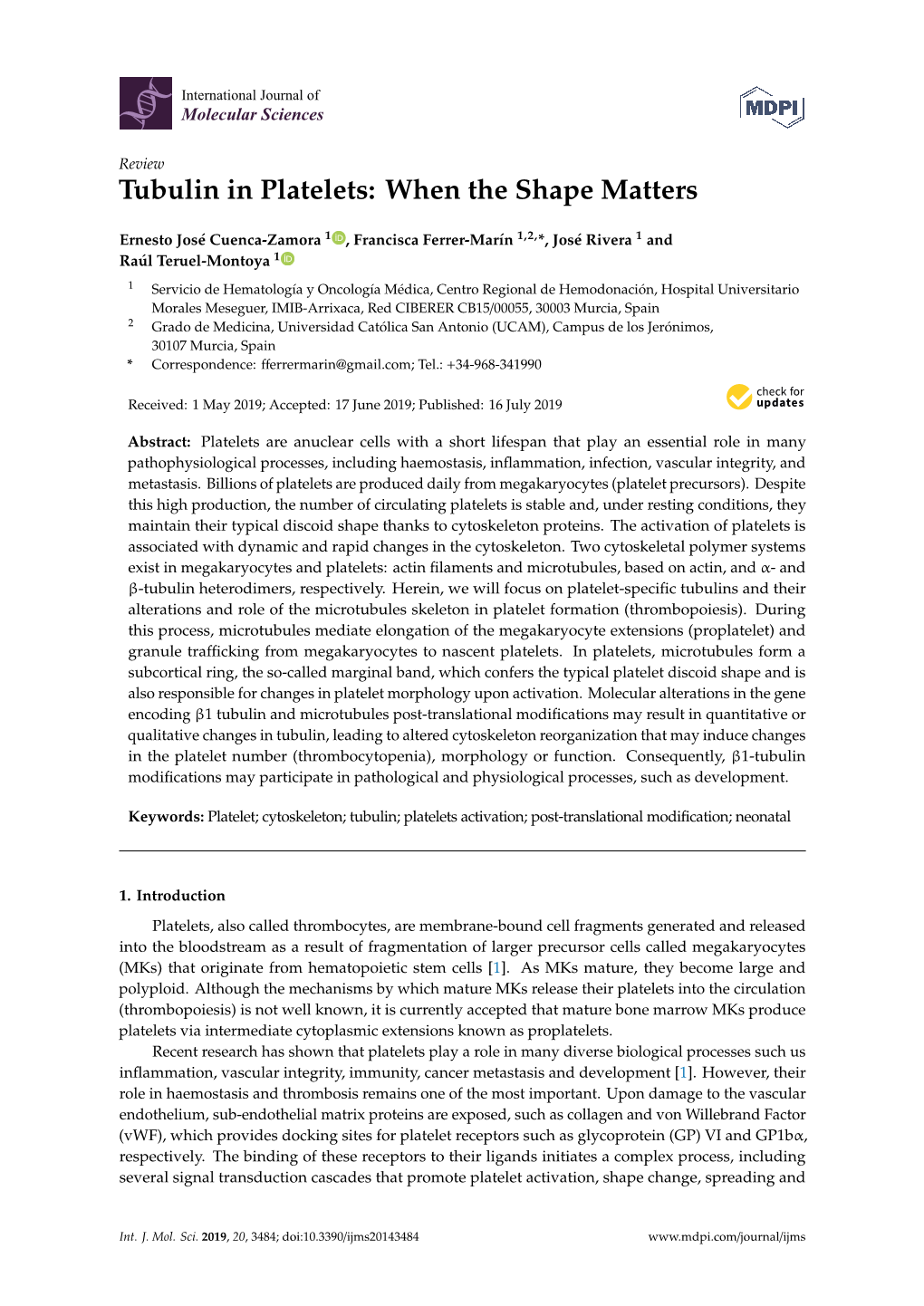 Tubulin in Platelets: When the Shape Matters