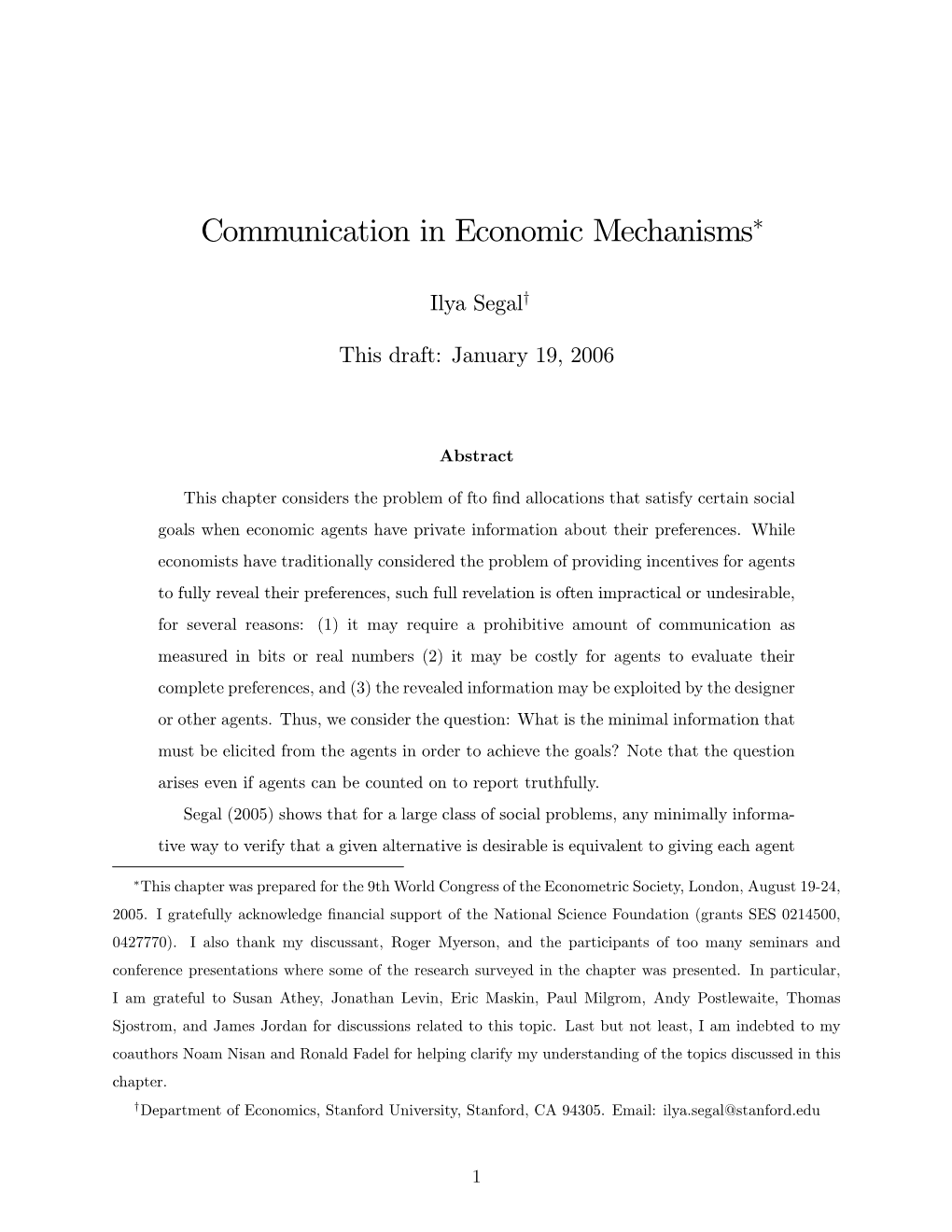 Communication in Economic Mechanisms